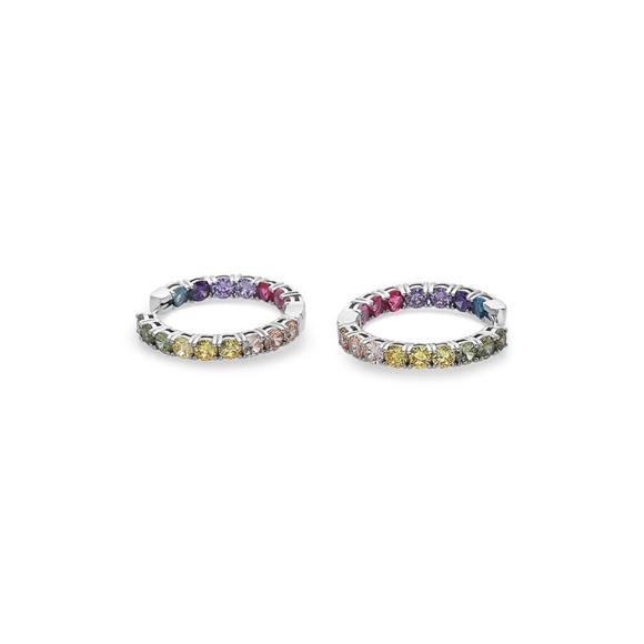 Rainbow Color Hoop Earrings Sterling Silver - Picture 2 of 5
